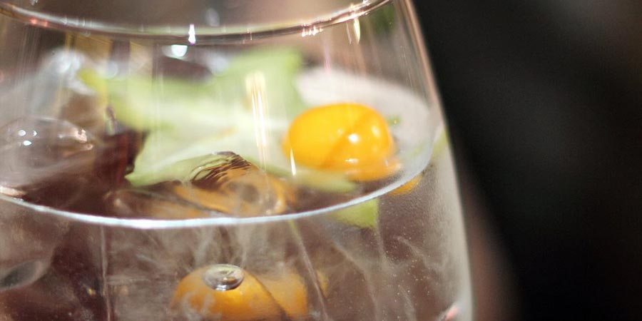 gintonic a clear glass filled with wine glasses