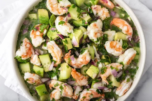 a dish is filled with food