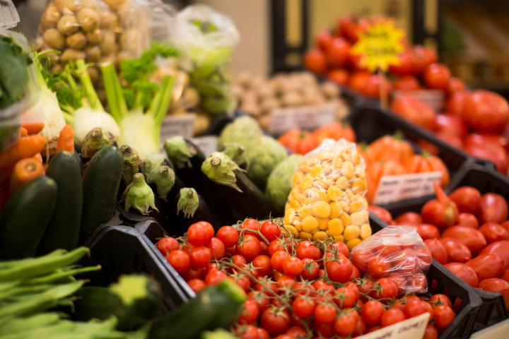 a variety of fresh fruit and vegetables on display