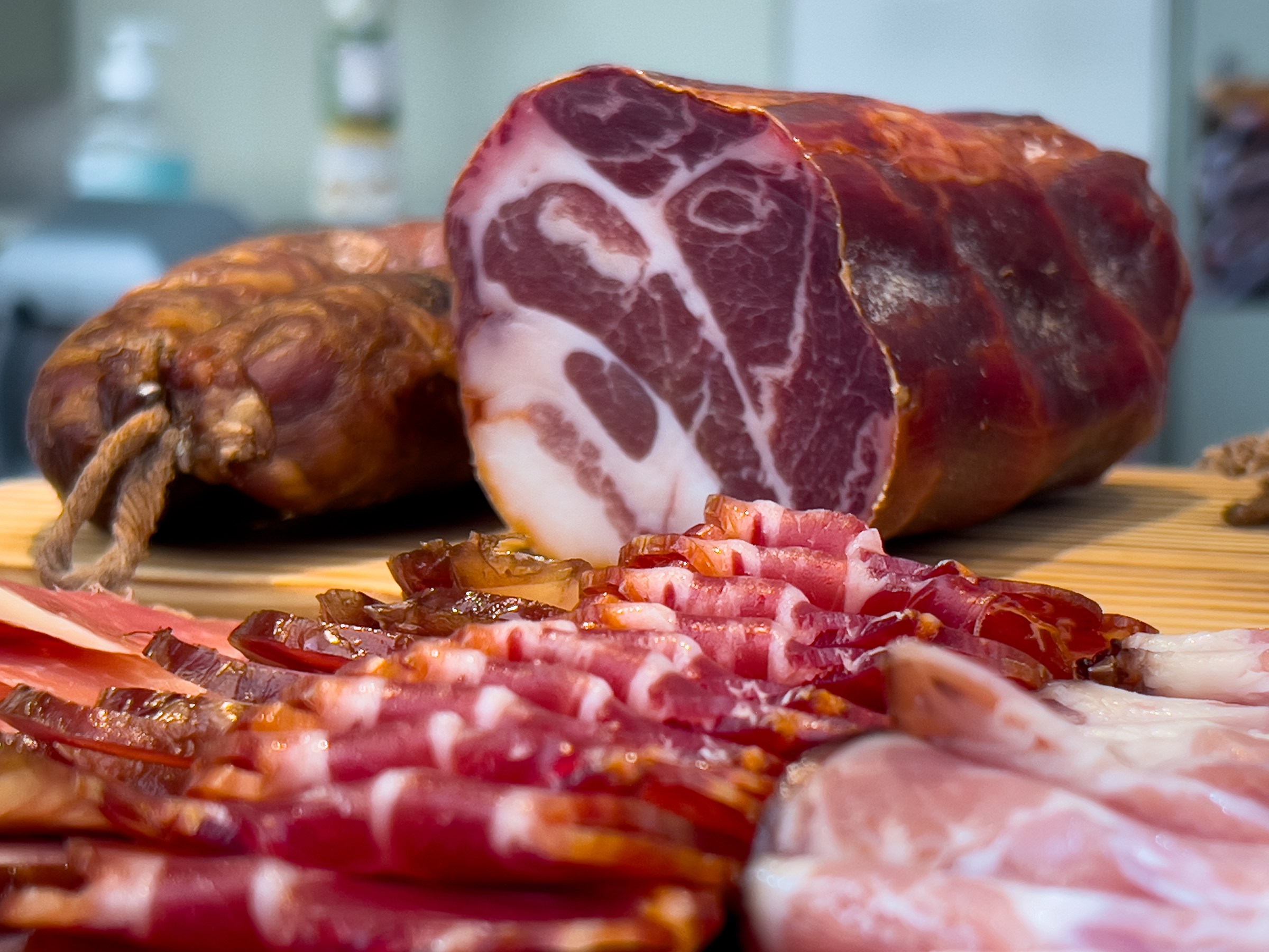 a close up of a slice of pizza