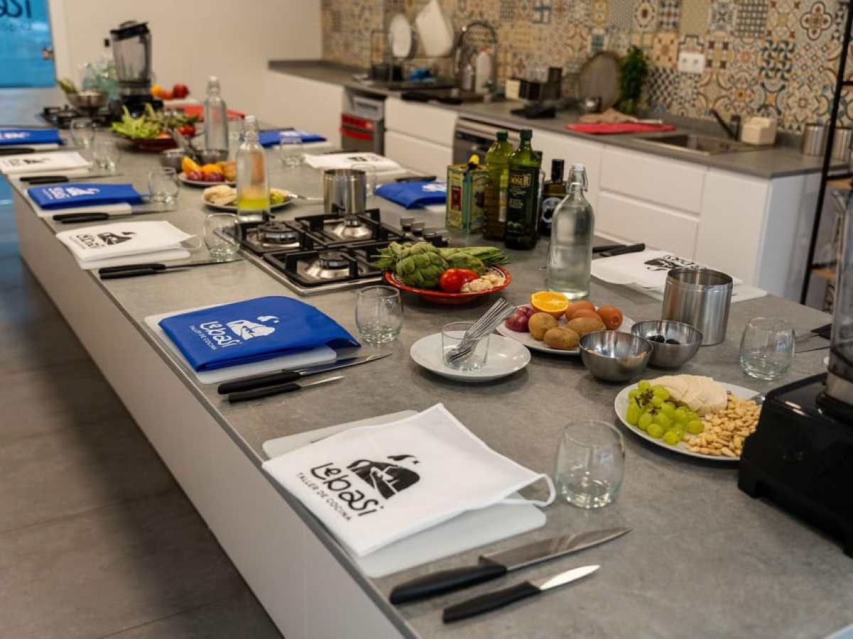 a cluttered kitchen table