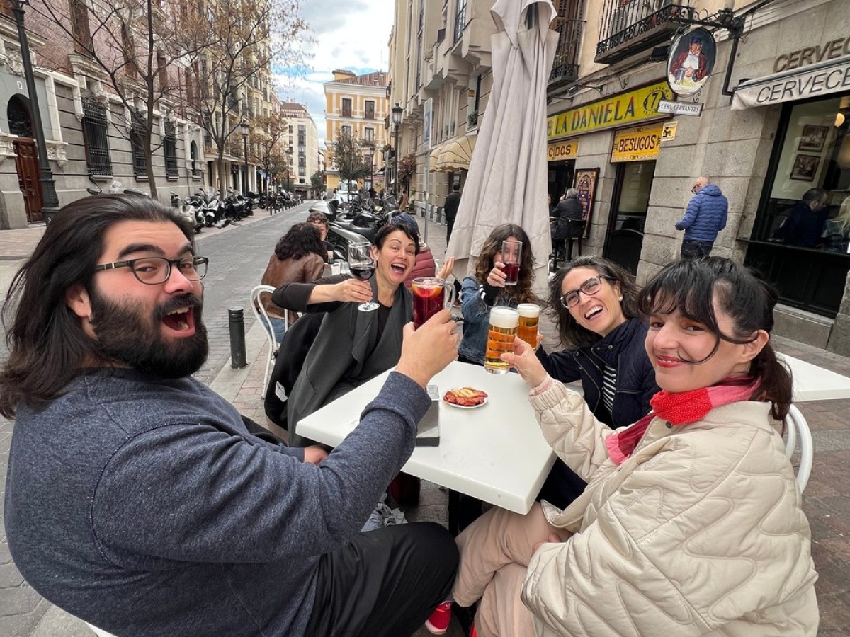 a group of people on a city street
