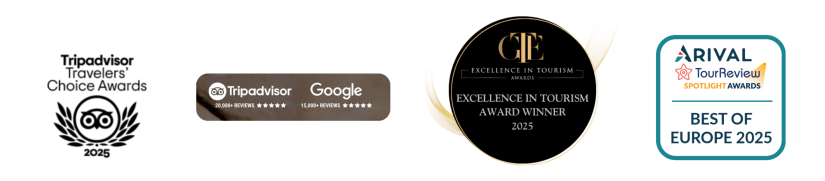 Four award logos for travel and tourism achievements in 2025.